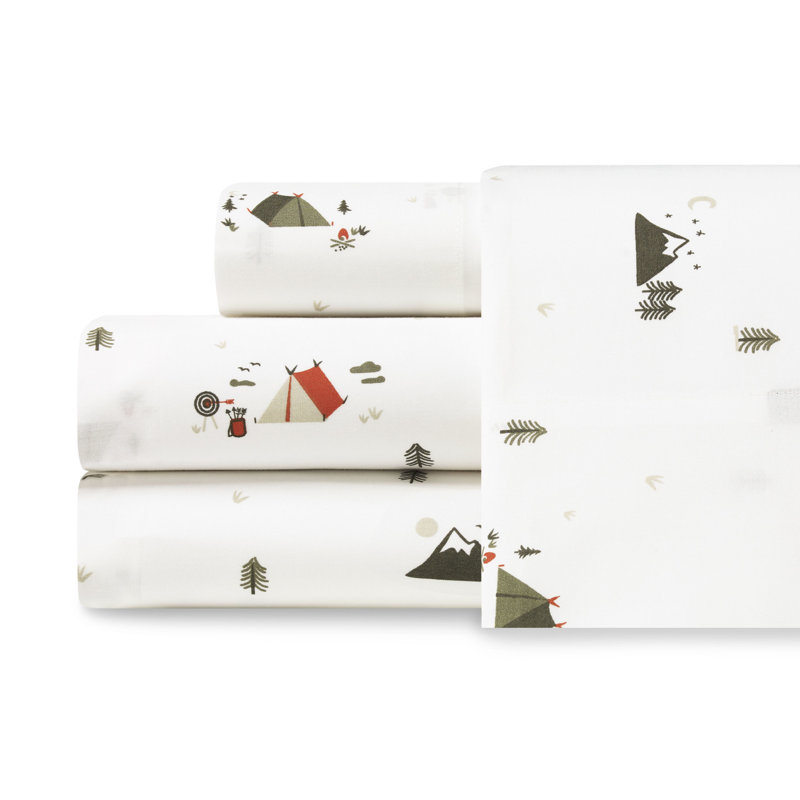 Ensemble de draps en polyester Shasta Lake, Ensemble de draps pour grand lit avec 2 taies d'or, Camping en cascade