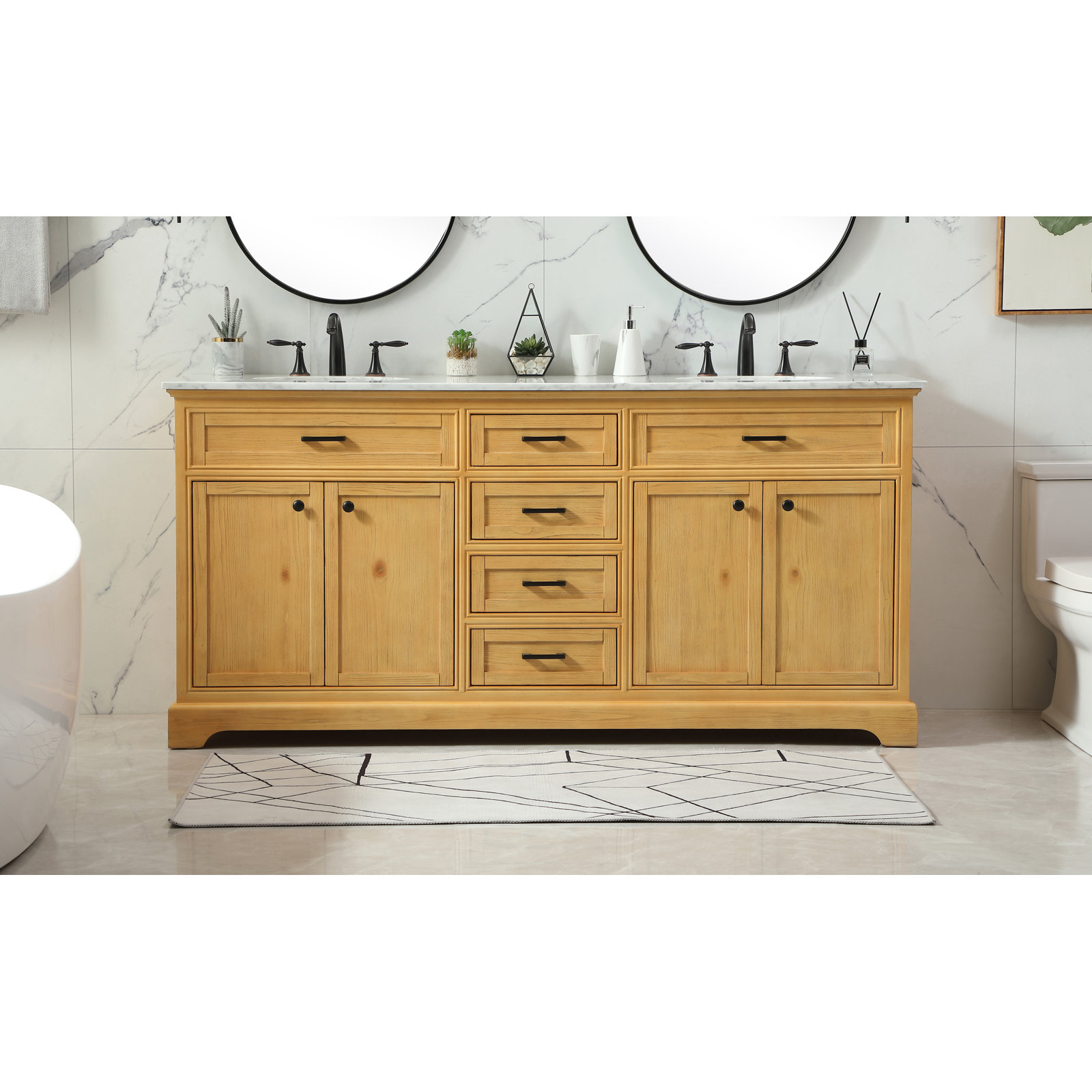 Hermes 72'' Double Bathroom Vanity, Natural Wood