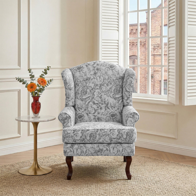 Upholstered Wingback Chair, Light Grey Chenille