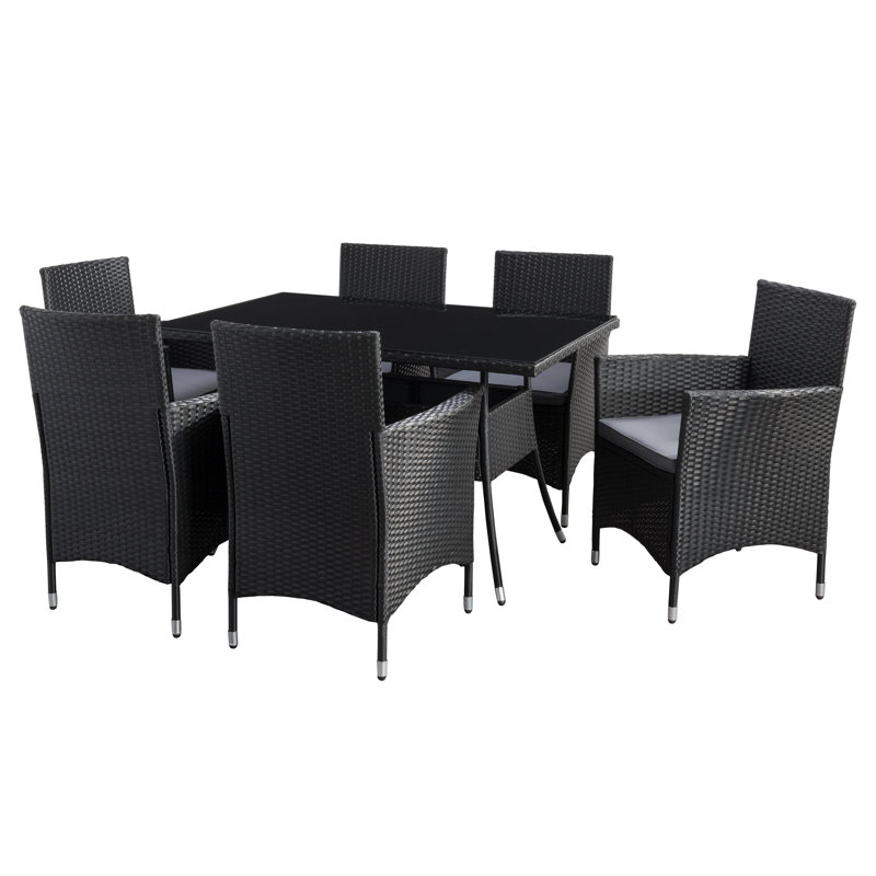 Aalliyah 6 - Person Wicker Patio Dining Set with Rectangular Table , Cushions Included
