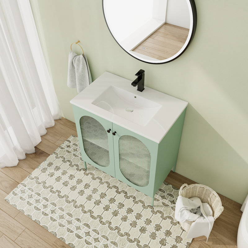 Meuble-lavabo simple 30,07 po avec plateau en céramique Katlynne, Vert