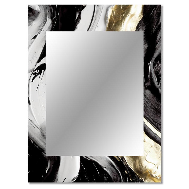 Exquis Darling Gold, vague abstraite sur fond noir IV - peinture abstraite murale, miroir doré, impression sur métal