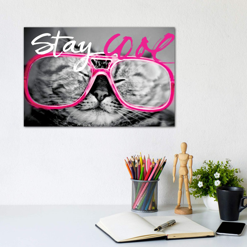 Stay Cool Cat - impression d'art graphique, H 8 po x l 12 po x P 0,75 po, Toile tendue, Pas de tapis