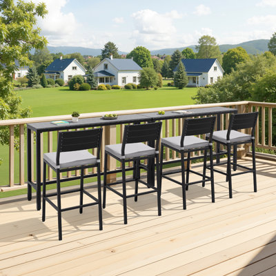 4 - Person Metal Patio Bar Dining Set with Removable Cushion, 110.24'' in W x 15.63'' in D