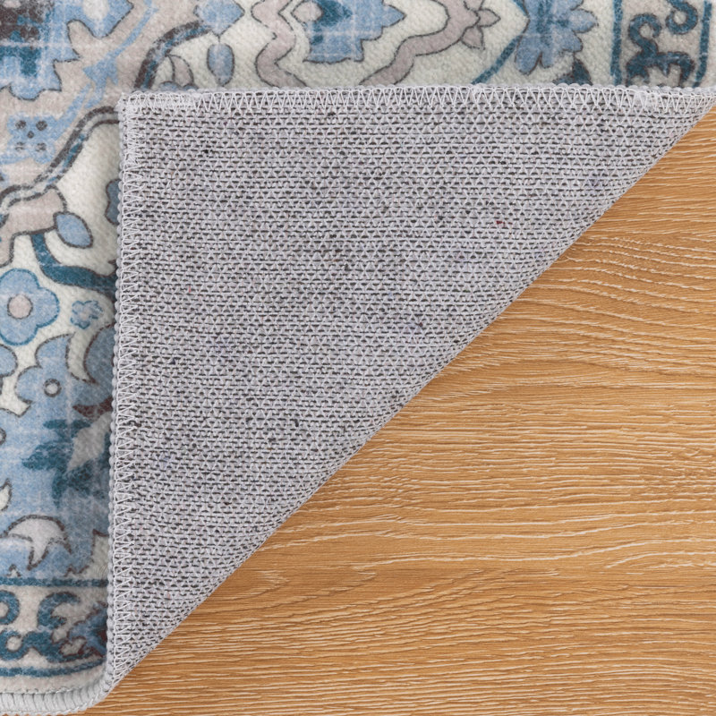 Machine Washable Non-Slip Kitchen Mat, Blue/White