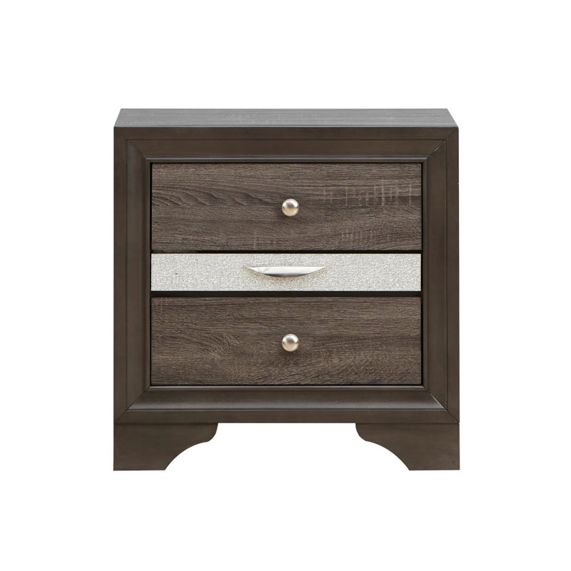 Élégante table de chevet en stratifié gris grain de bois