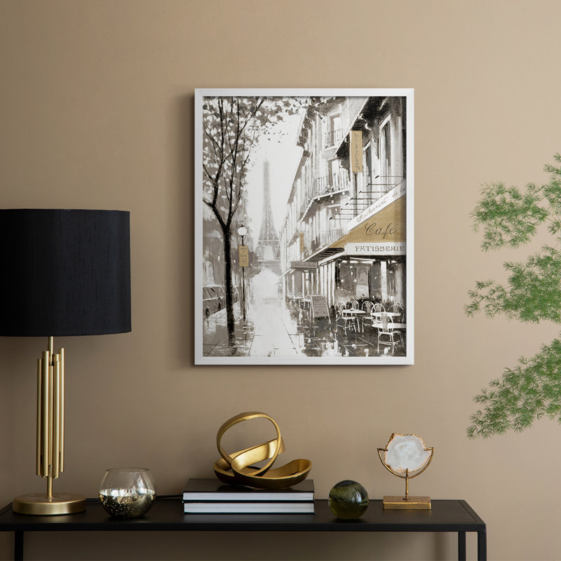 «Stroll Through Paris I», reproduction encadrée - bois massif, H 11 po x l 9 po, Blanc