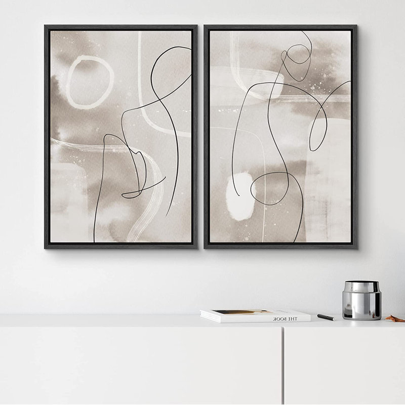 Ensemble de 2 peintures encadrées sur toile, Noir, H 24 po x l 32 po x P 1,5 po