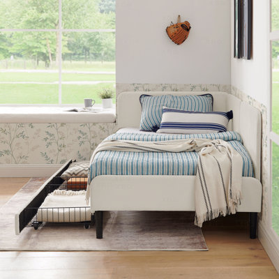 Platform Bed Frame Twin Size Upholstered With 2 Storage Drawers, Adjustable Velvet Sofa Bed