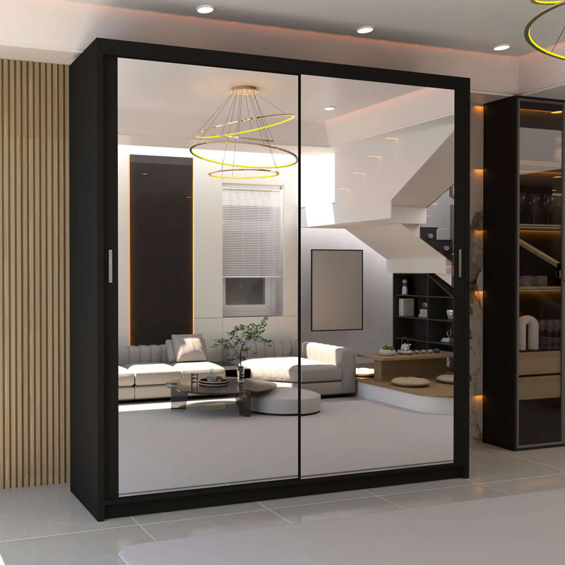 Elegent Carino Sliding Door Wardrobe with Mirror – Space-Saving Bedroom Storage in 6 Sizes & 6 Colours, Black