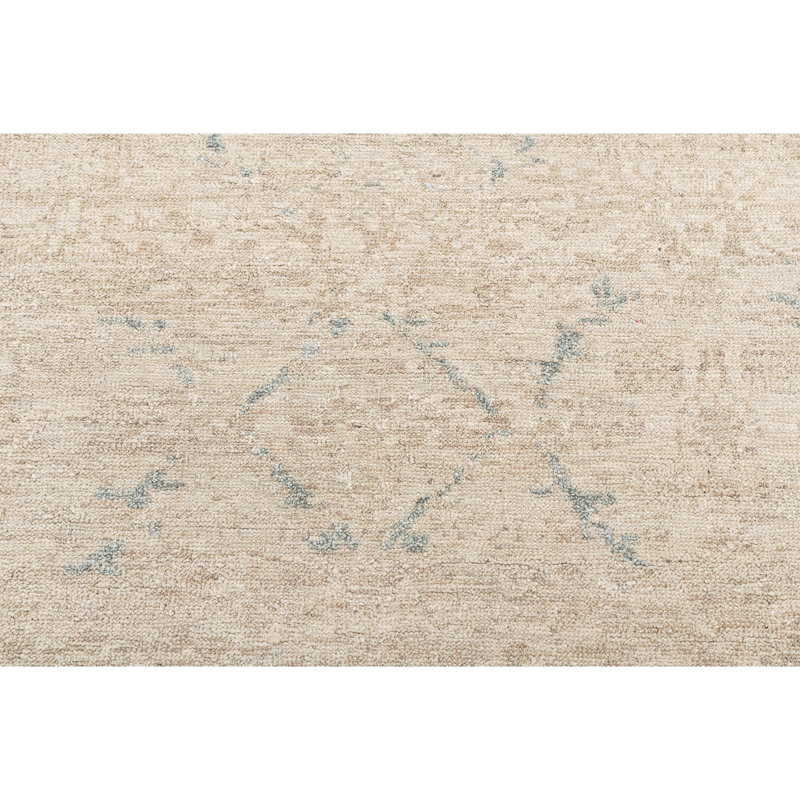 High-Quality Hand-Knotted Beige And Blue Area Rug, Rectangle 5' x 8'