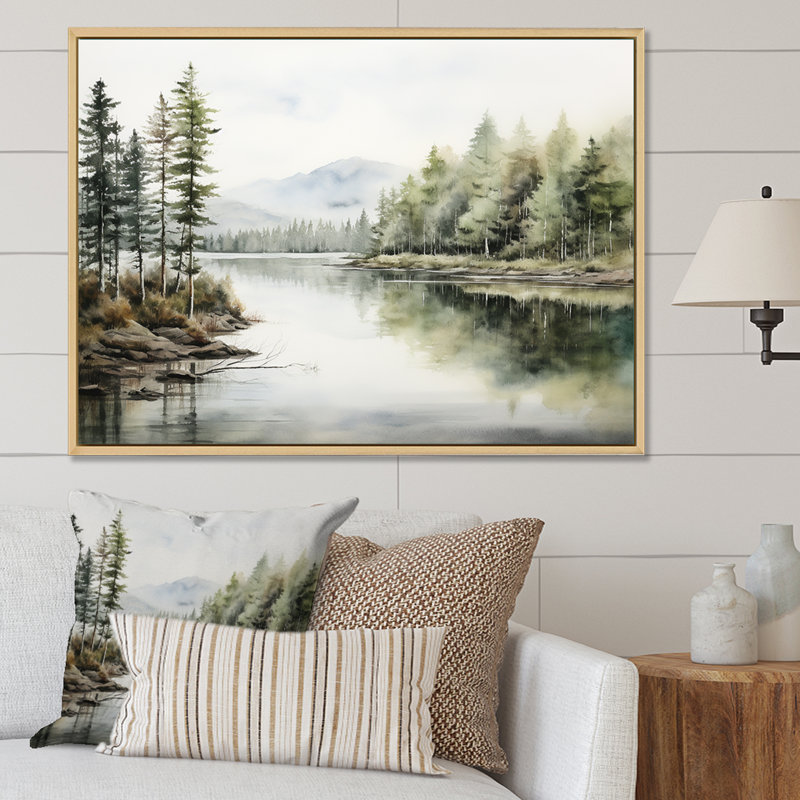 Scandinavian Lake Tranquility sur impression sur toile, H 16 po x l 32 po x P 1 po, Cadre naturel flottant