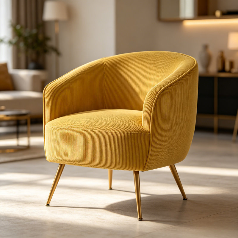 Fauteuil demi-tonneau Corduroy, Jaune