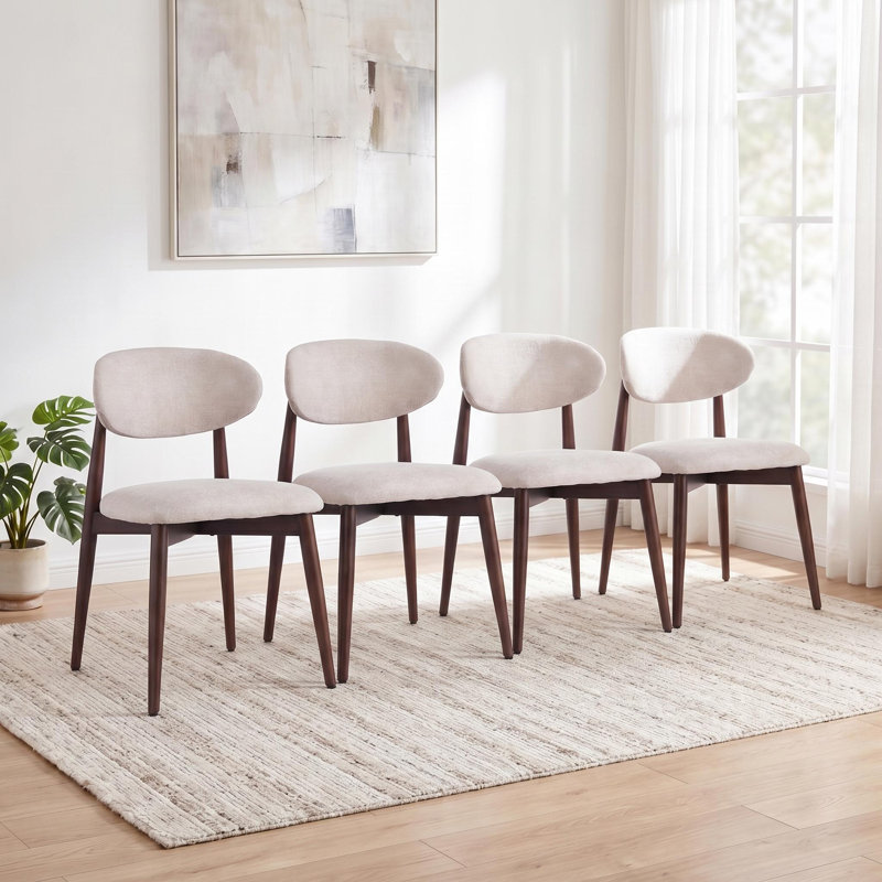 Set Of 4 Dining Chair, Upholstered Dining Chairs With Curved Back And Solid Legs