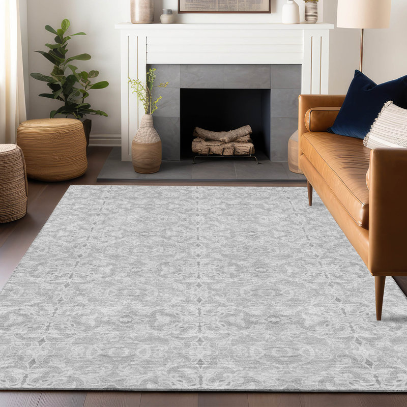 Premium Machine Washable Prisco Silver Rug, Rectangle 10' x 14'