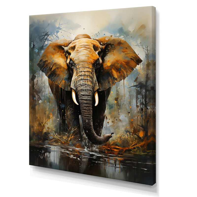 Éléphant élégant en mouvement III sur toile, Toile tendue, H 32 po x l 24 po x P 1 po