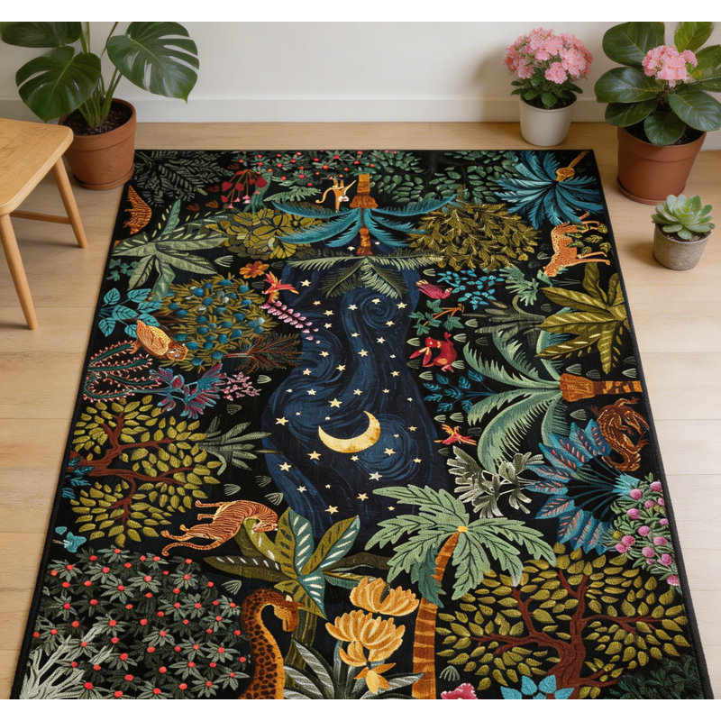 Tapis de salon antidérapant pour tapis de salon, Blue, Rectangle 4' x 6'