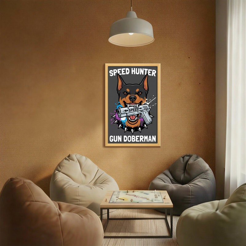 Reproduction d'art sur toile, "Doberman" avec animaux, H 24 po x l 16 po