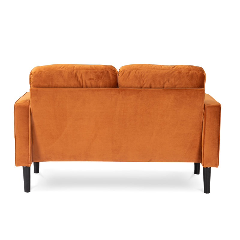 Baity Cushioned Loveseat Sofa, Velvet Orange, 2