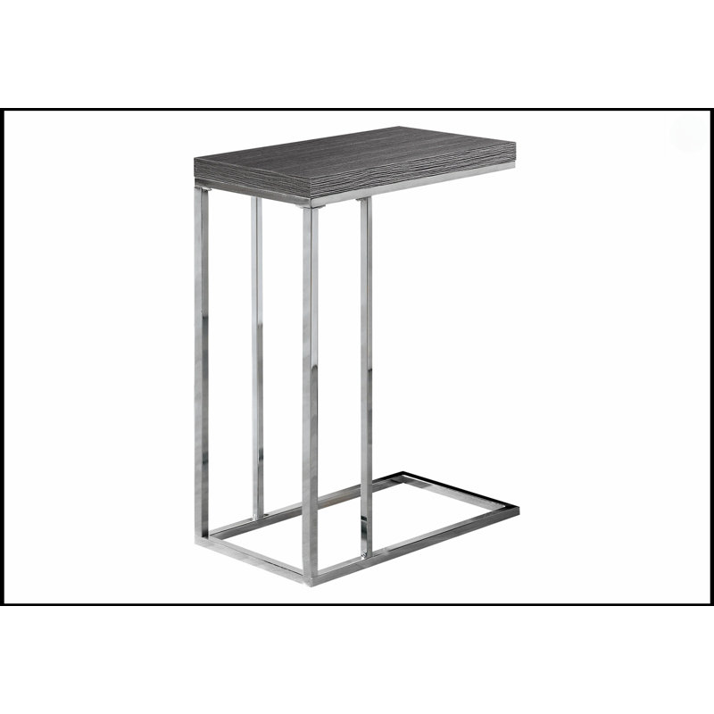 Table d'appoint contemporaine en forme de C pour le salon et la chambre, idéale pour les collations et la décoration, avec un élégant plateau en stratifié gris.
