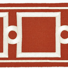 Merchante Embroidered Tape Cotton Blend Fabric, Carnelian