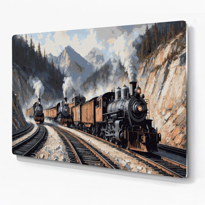 Transport, trains de fret et wagons de fret, art mural en métal gris