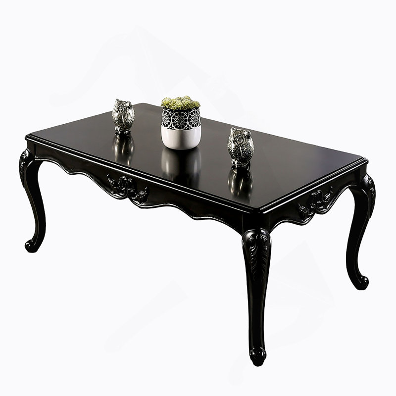 Table basse de style traditionnel avec pieds courbés en forme sculptée et structure en bois massif au fini espresso / noir