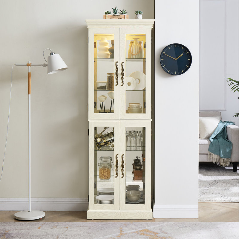 Elegant Curio Cabinet With Spacious Interior And Illuminated Features, Antique White Adjustable Lighting Hue, Antique White
