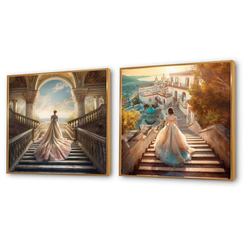 Dreamy Wedding Day - Ensemble de 2 collages romantiques carrés, Cadre flottant doré, H 16 po x l 33 po