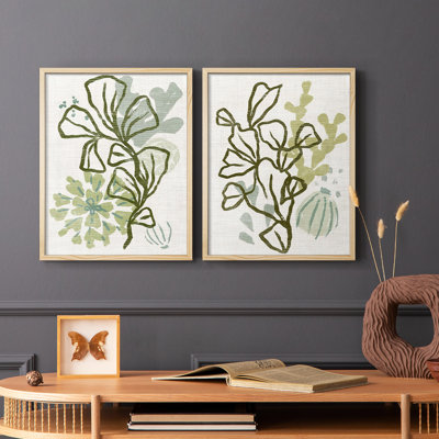 Coral Blockprint III - reproduction encadrée de qualité supérieure - prête à être accrochée - aucun clou requis - aucun clou requis