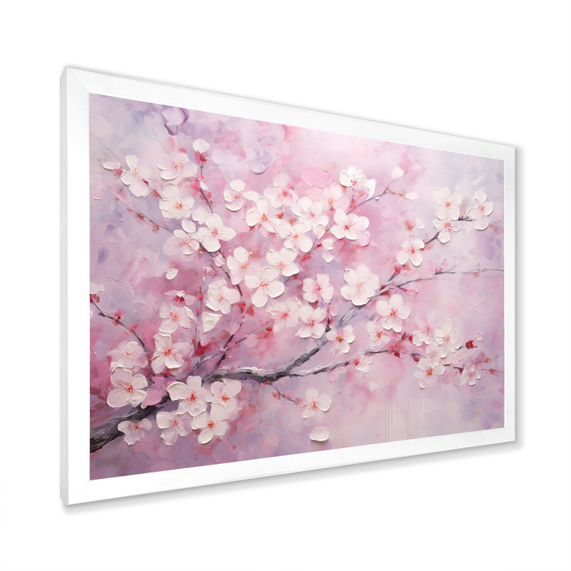 Minimalisme cerisier rose sur toile, Cadre simple blanc, H 24 po x l 32 po x P 1 po