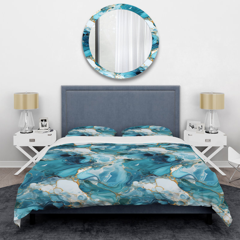 Ensemble de housse de couette abstrait - Motif de marbre bleu blanc océanique Allure