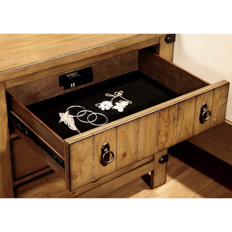 Table de chevet transitionnelle avec texture patinée et fiche de glissement en métal pour table contemporaine