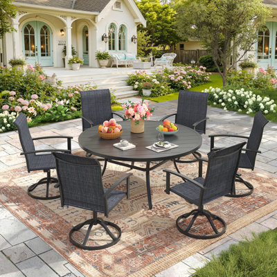 6-Person Outdoor Round Patio Dining Set With Swivel Chairs