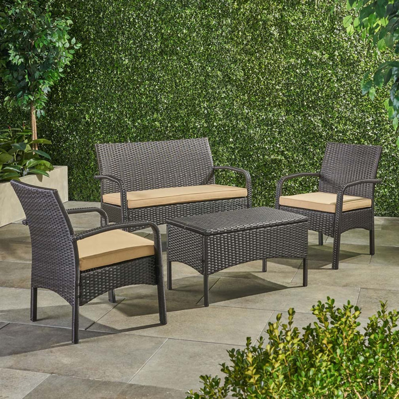 Berthony 4 - Person Patio Conversation Set with Cushions, Tan/Brown