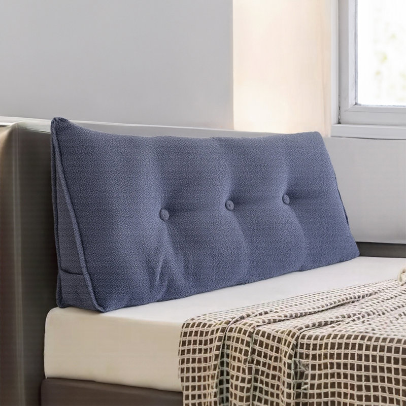 Triangle Wedge Headboard Pillow Backrest Support Cushion, 100cm W x 50cm D, Slate Blue