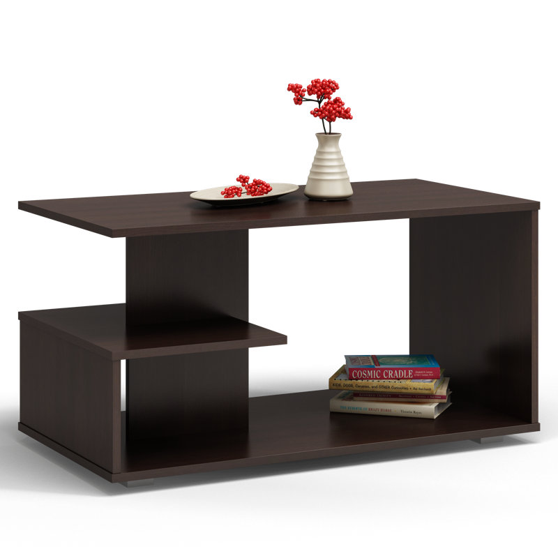 Littell Floor Shelf Coffee Table with Storage, Wenge