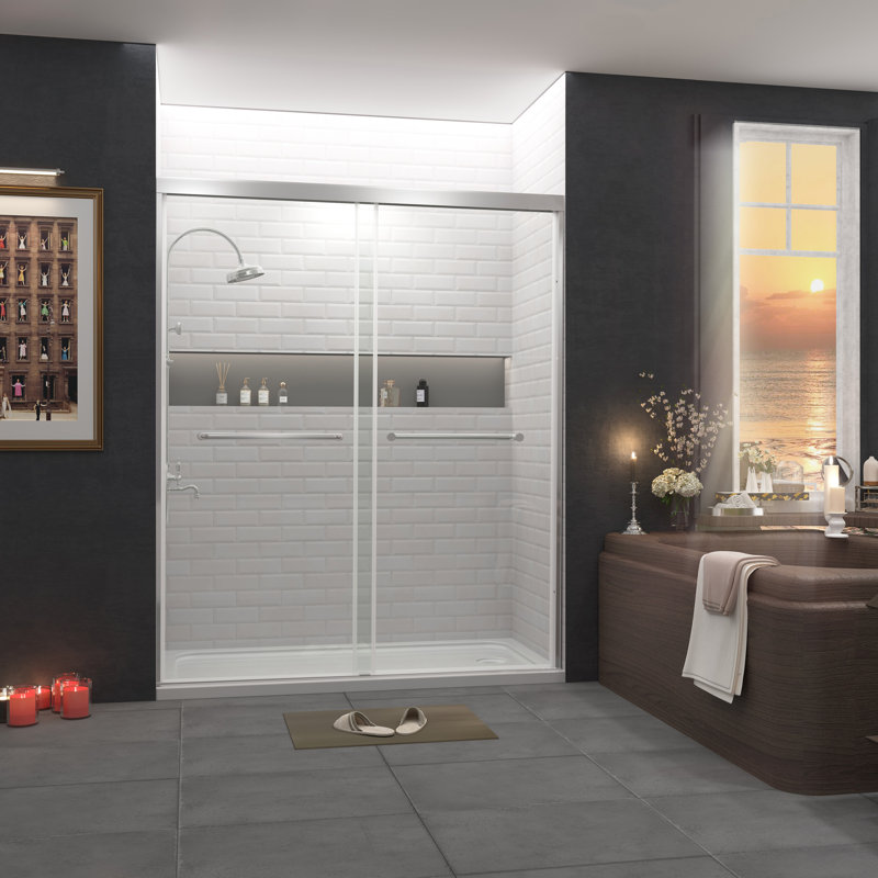57–60 in W x 72 in H Modern Double Sliding Shower Door,  1/4 in (6mm) Tempered Glass, Chrome Aluminum Frame, Chrome