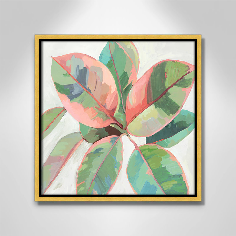 «Pink Ficus II», reproduction d'art, H 13,5 po x l 13,5 po x P 2 po, Toile encadrée d'or