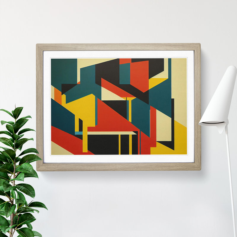 Abstract Bauhaus Art Vol.2 1 Piece Single Picture Frame Wall Art, 46cm H x 64cm W x 2cm D, Oak Framed