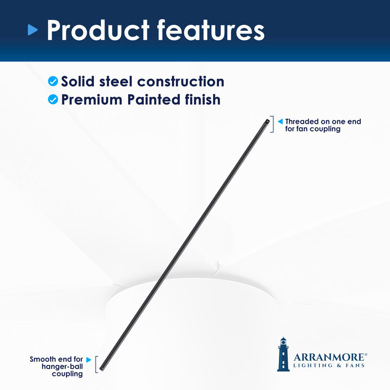 Steel Fan Threaded End Downrod, 72" H x 1.25" W x 1.25" D, Matte Black