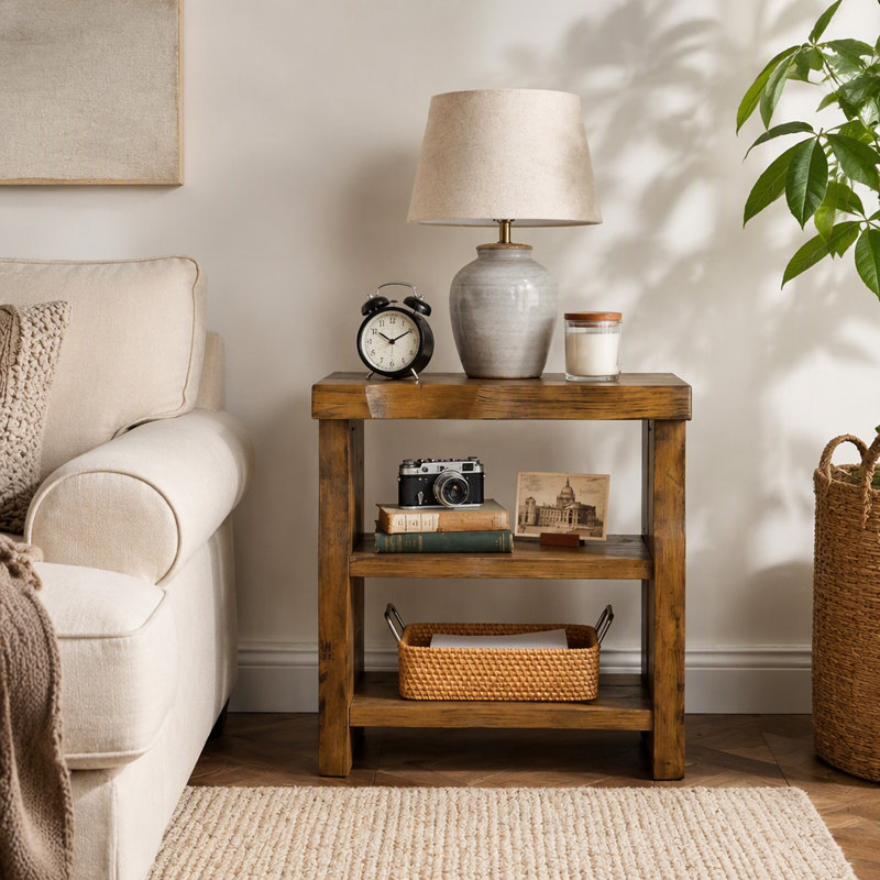 Tribesigns Solid Wood End Table, 3-Tier Live Edge Side Table for Bedroom