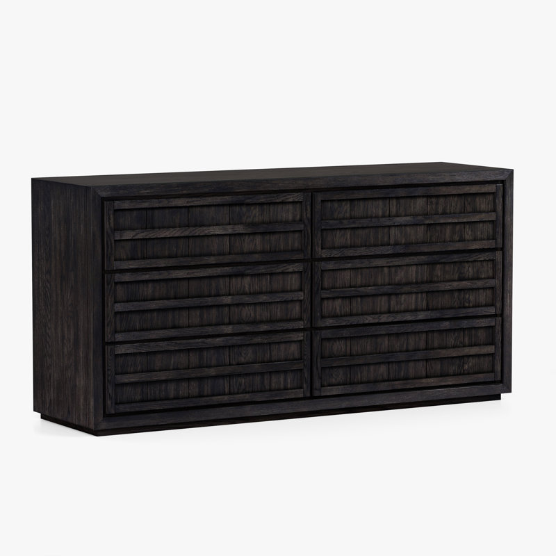 Commode de rangement à 6 tiroirs en bois de chêne massif l 72 po Scotty, Gris anthracite