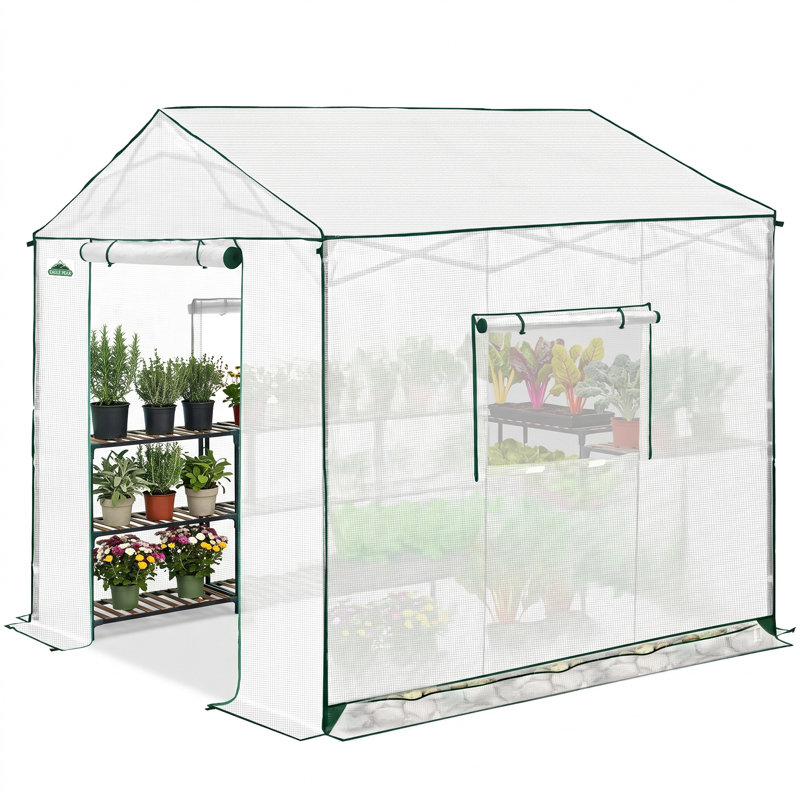 8x8 Portable Pop Up Greenhouse, Walk-In Outdoor Garden Plant Greenhouse, White