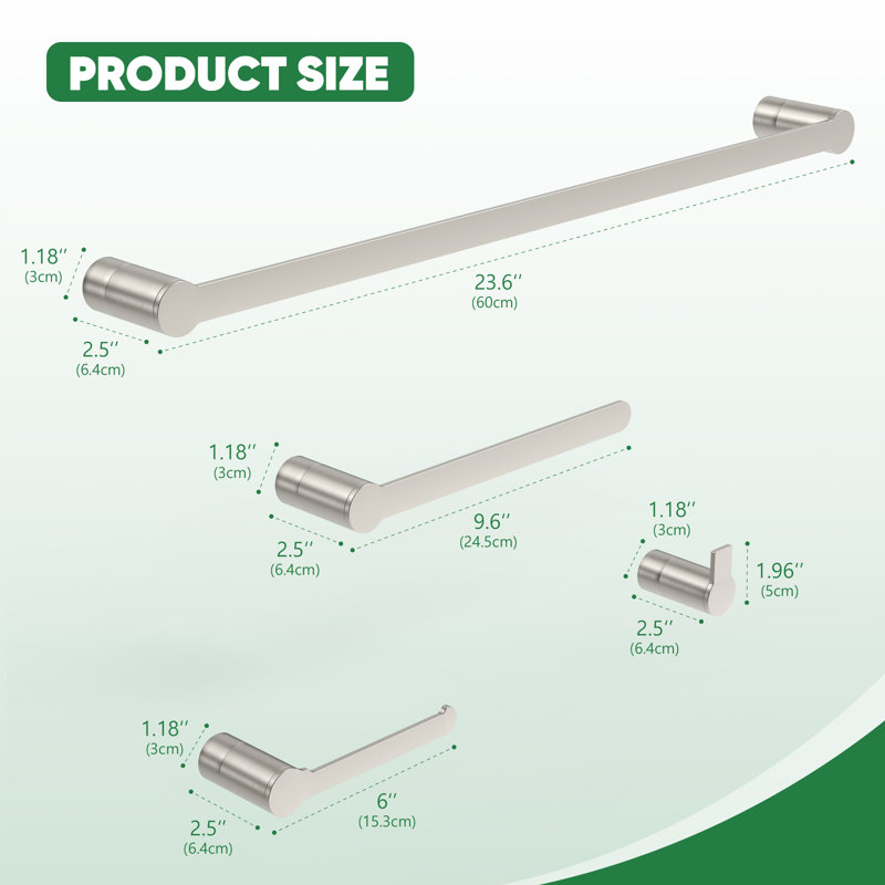 4-piece Bathroom Towel Rack Set, Wall Mounted Stainless Steel Hardware Set, Nickel, Brushed Nickel