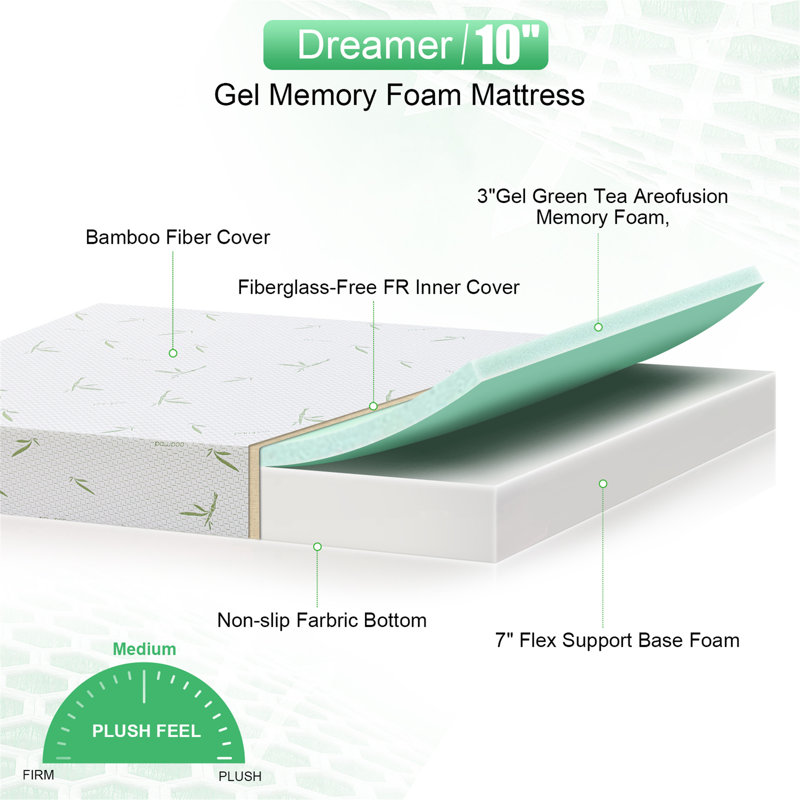 Matelas en mousse viscoélastique imprégnée de gel de 10 po Bay Isle Home ™ Arbra, Double