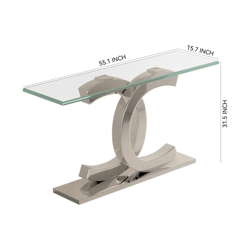 Joneer 55.1'' Glass Top Console Table, Silver