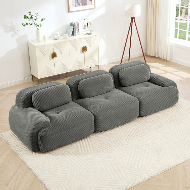 Canapé 3 places Premiumcorduroy, 27,5 po H x 116,1 po L x 40,5 po po, 3, Gris