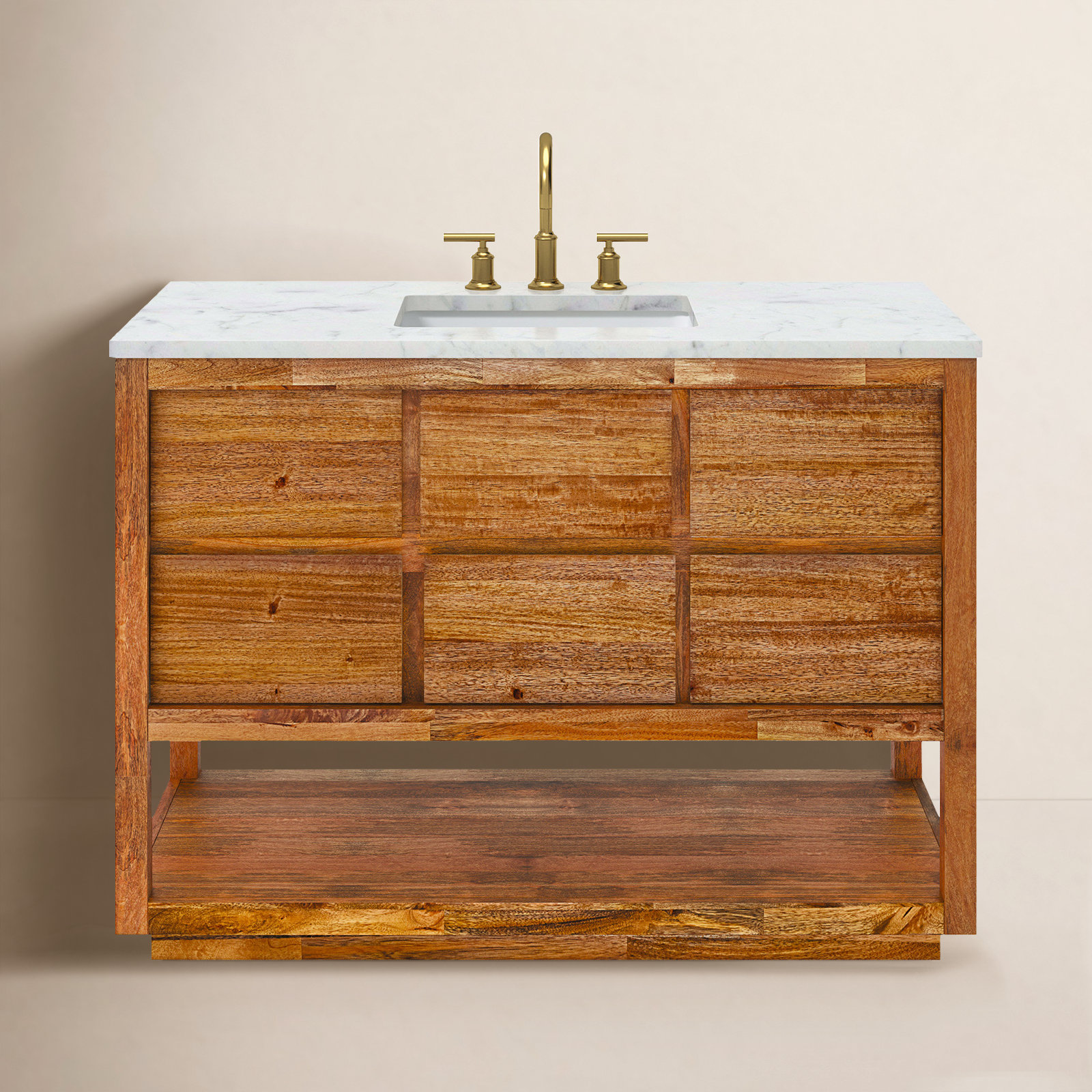 Weighton 48" Carrara Marble Vanity with Satin Gold Faucet