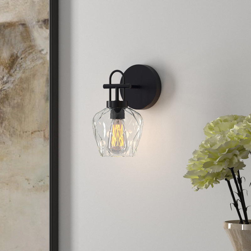 Ariock 1 - Light Dimmable Black Metallic Glass Wall Sconce